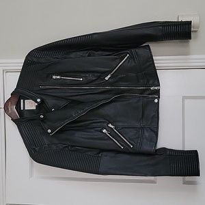 Zara Vegan Leather Moto Zip Jacket Black  NWOT